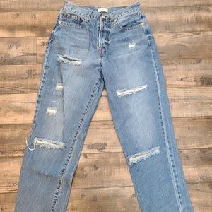 Forever 21,size 2, women's jeans, trendy, straight leg, ripped, medium wash,